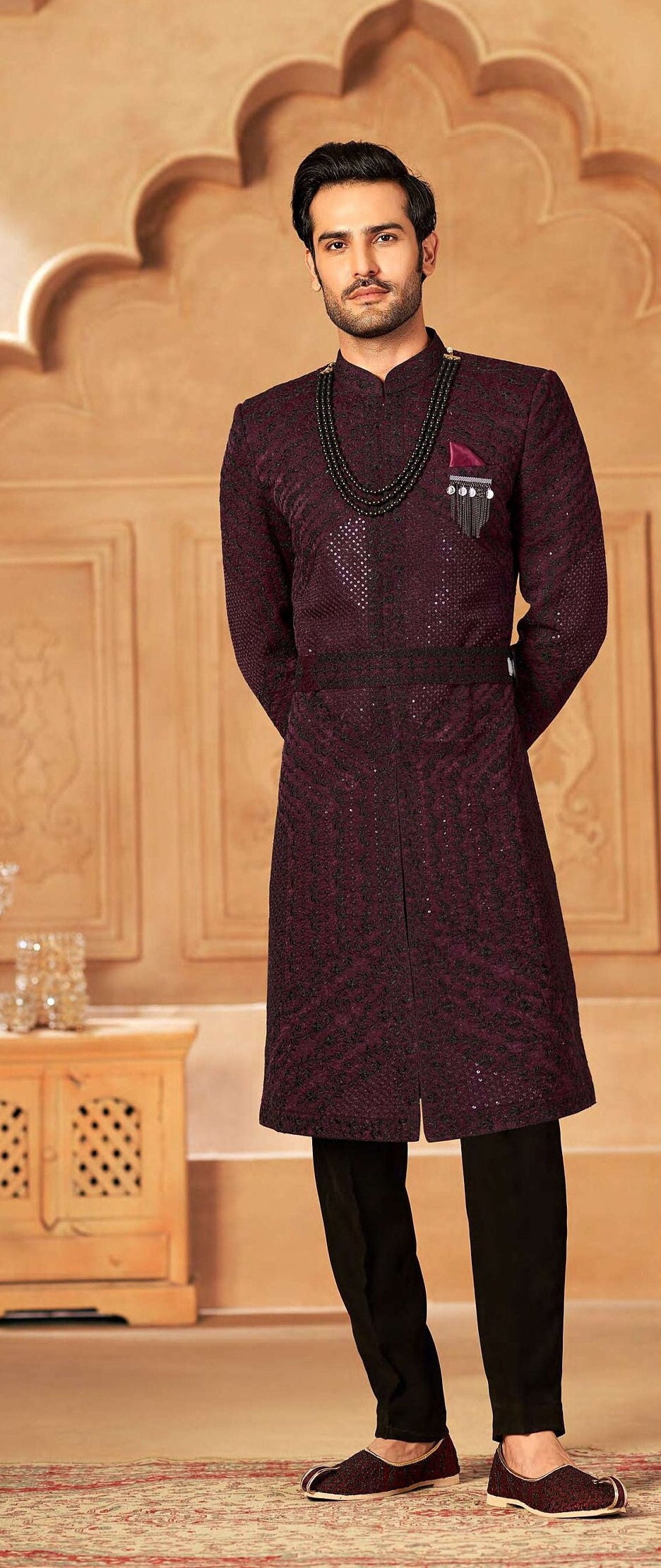 Maroon sherwani top