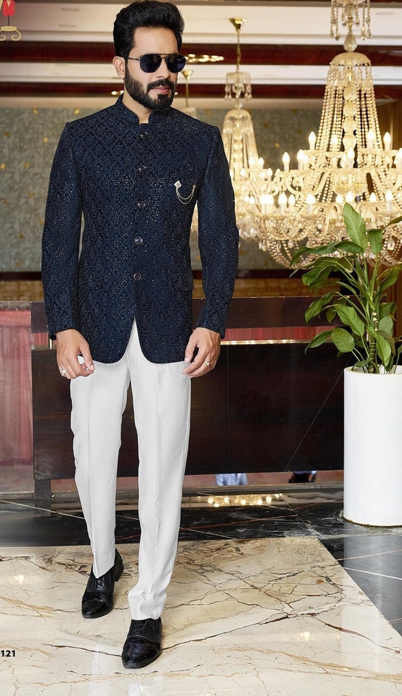 Jodhpuri Suit Navy Blue Royal Evergreen Partywear Coat Pant Safari Sherwani  for Men Designer Coat Pant Jacket Blazer With Matching Pant - Etsy