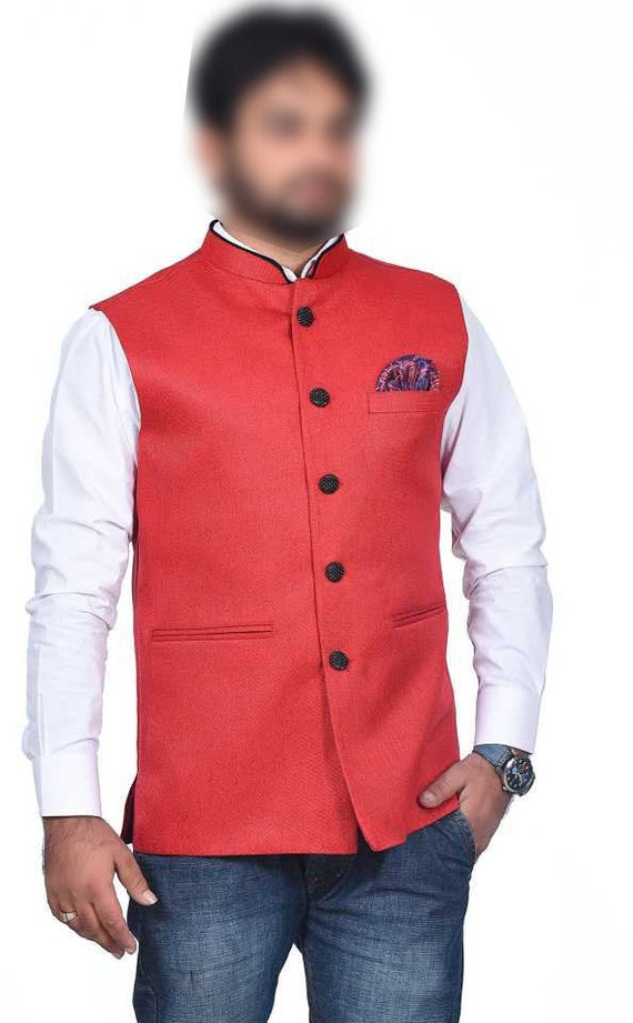 Indian Wedding Party Wear Cotton Plain Red/gold Waist Coat - Etsy