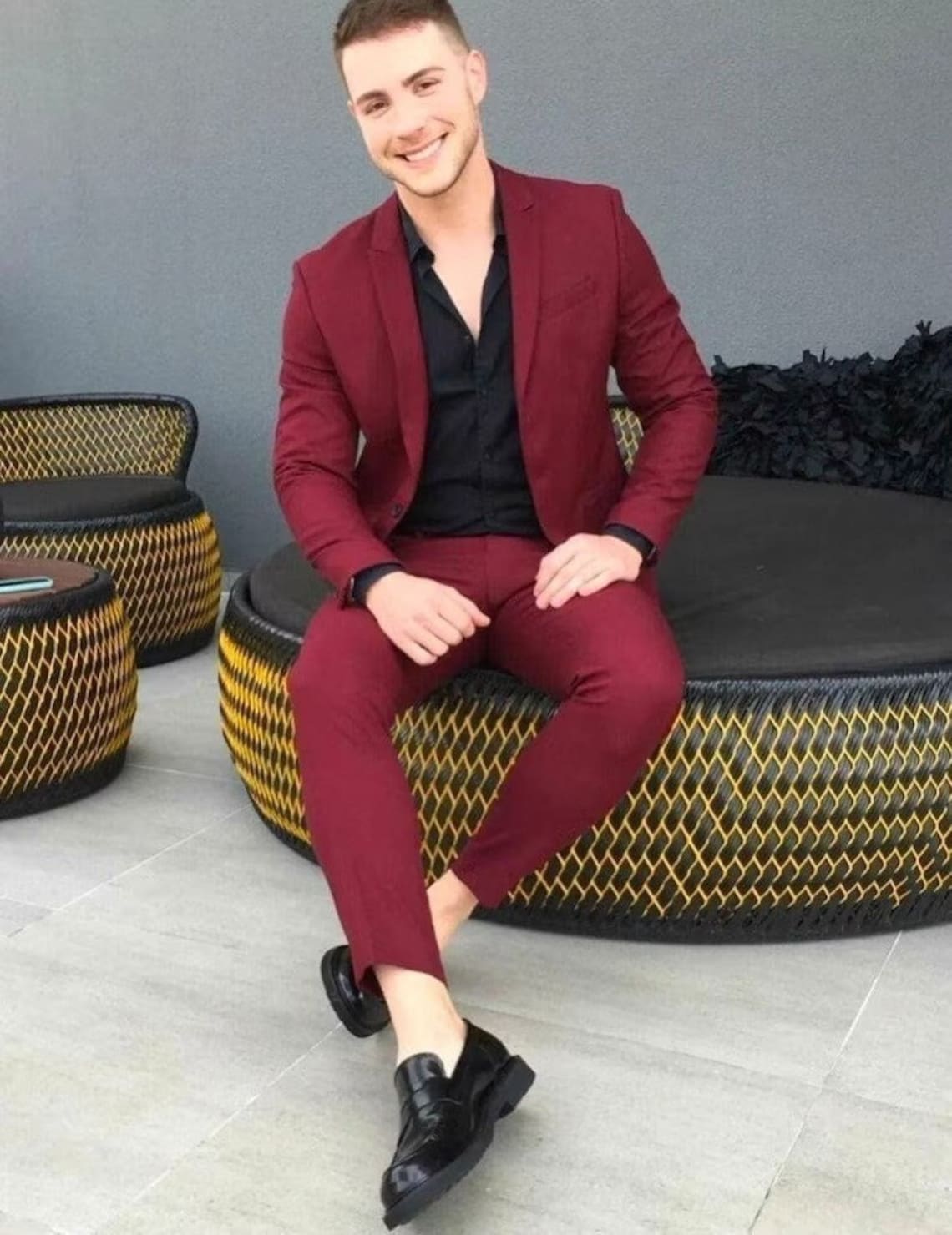 Maroon Burgundy Coat pant Black Shirt for men Stylish Tuxedo image 1