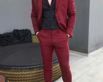 Frank Mens One Button Burgundy Suit Velvet Jacket Black Pants Wedding  Suits Groom Tuxedos at Amazon Mens Clothing store