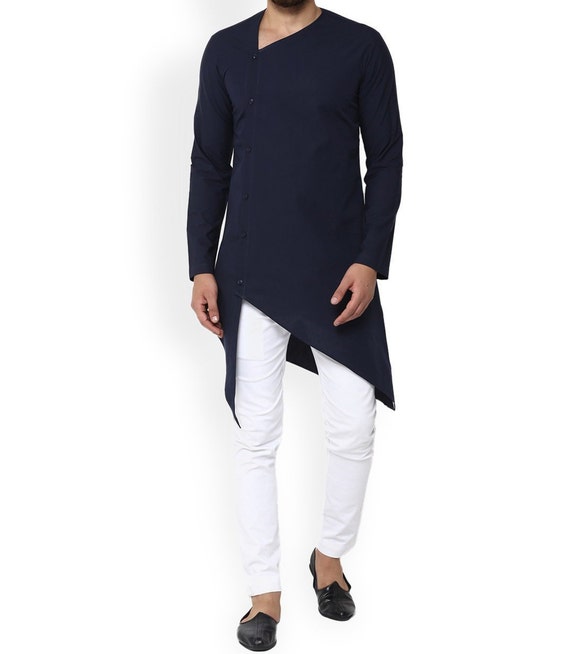 Men Indian Cotton Traditional Wear Long Sleeve Black Solid Kurta Pajama Men Indian Cotton Traditional Wear Long Sleeve Black Solid Kurta Pajama