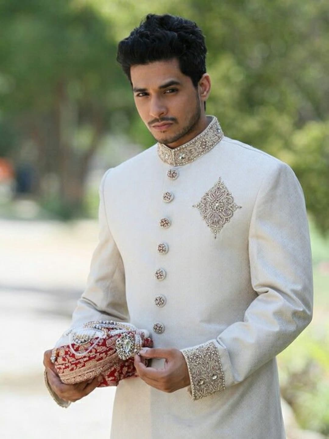 Sherwani for Men Wedding off White Designer Bandhgala Royal Jodhpuri ...