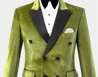 Green Velvet Tuxedo with 2 Pieces Classic Double Breasted Men Tuxedo Wedding Groomsmen Partywear Luxury Bespoke Blazer Sangeet engagement