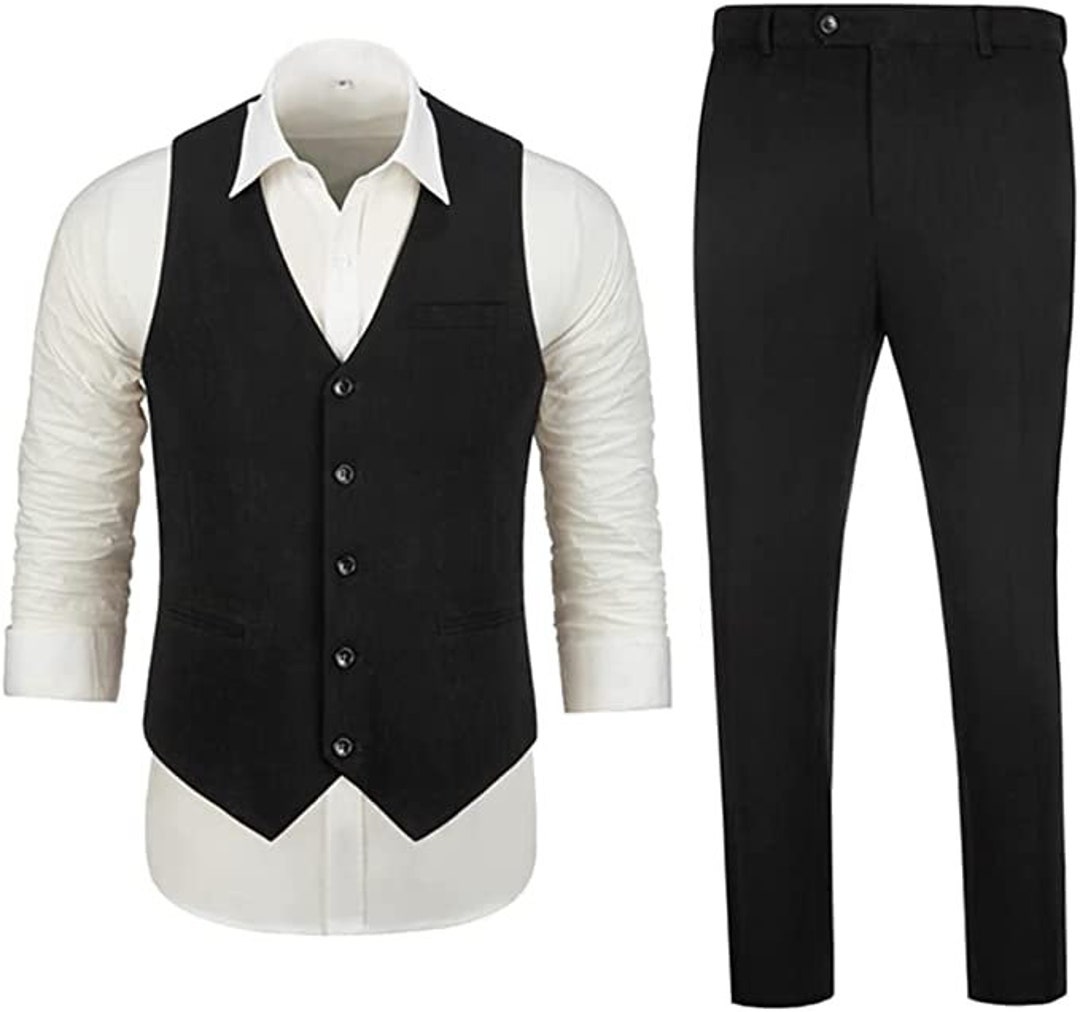 Men's Linen Suits 3 Pieces Slim Fit Suit Prom Black Etsy