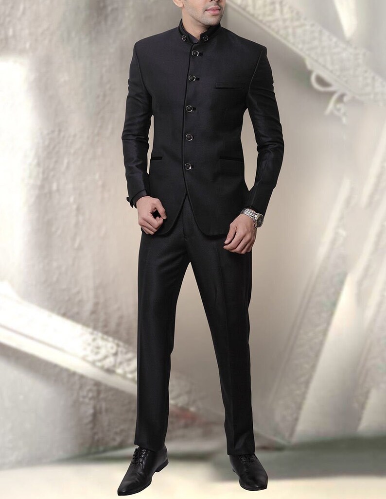 Men Black Jodhpuri Suit Bandhgala Suit Coat Pant Marriage Etsy