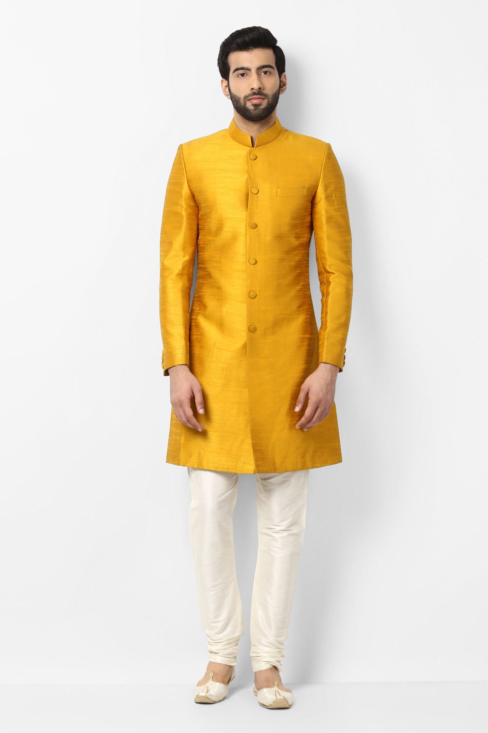 Mens Yellow Cotton Jodhpuri Hunting Shirt
