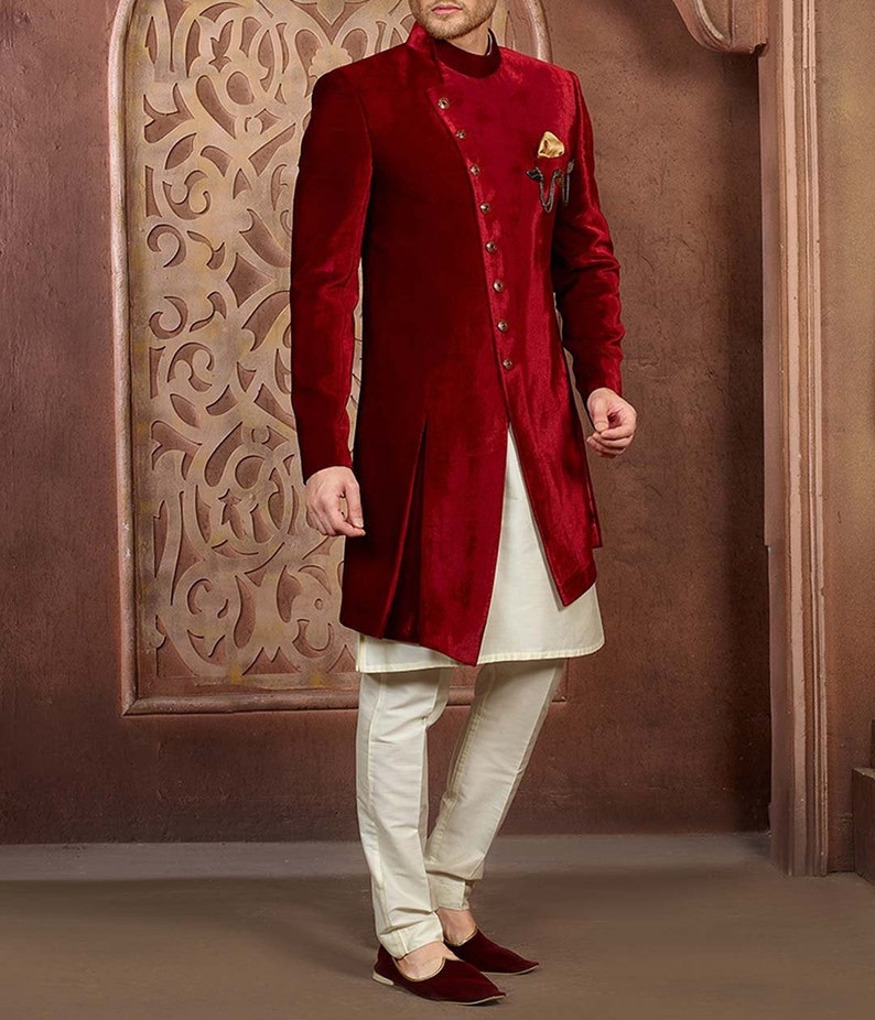 Indian Red Sherwani for Men Jacket Jodhpuri Dress Bhandhgala Etsy