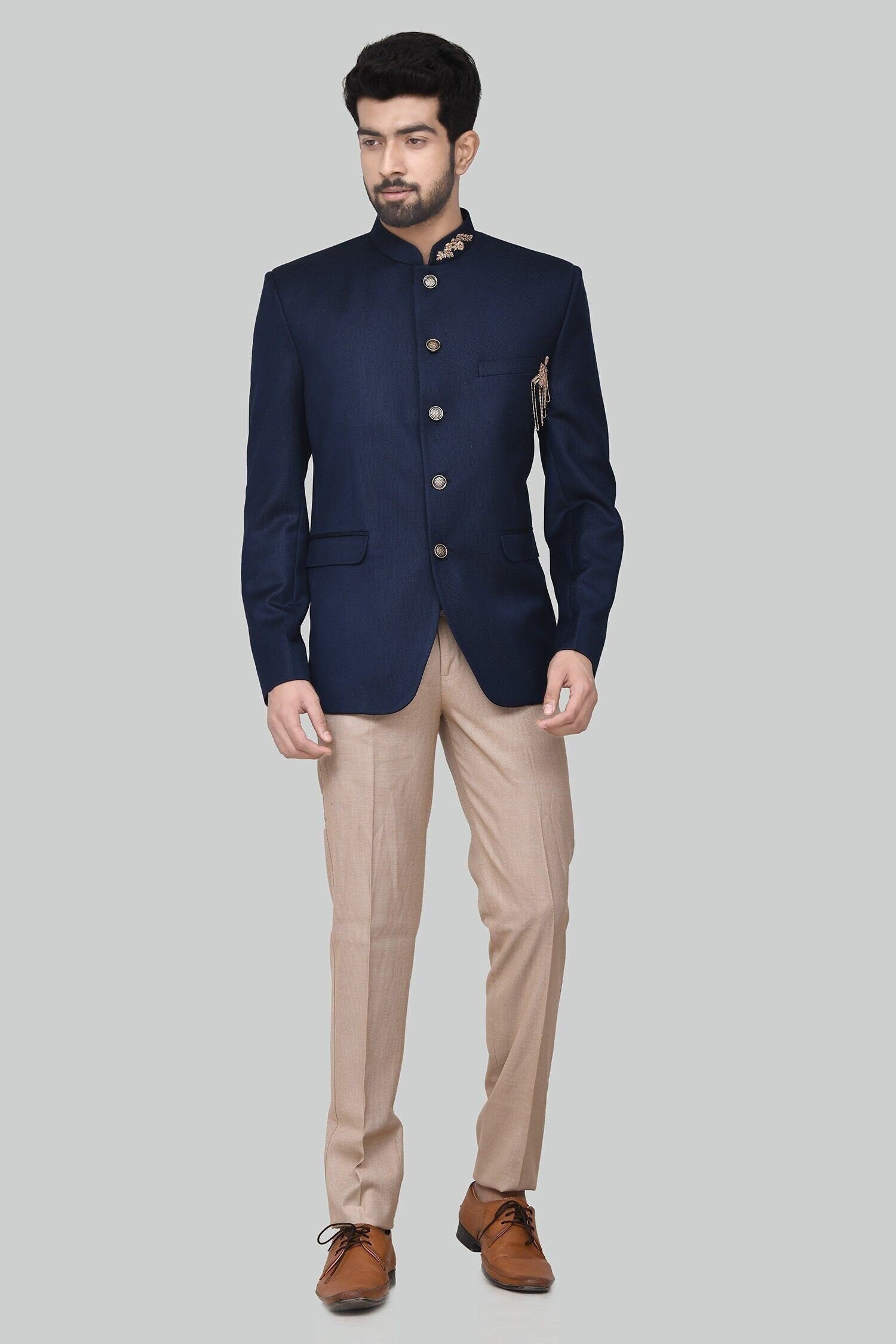 Mens Blue Jodhpuri Suit Jacket Indian Wedding Groom Party Wear Dinner Coat  Pants | eBay