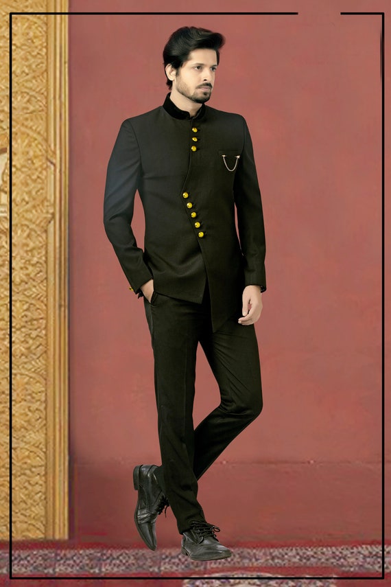 Black Velvet Jodhpuri Suit 245437