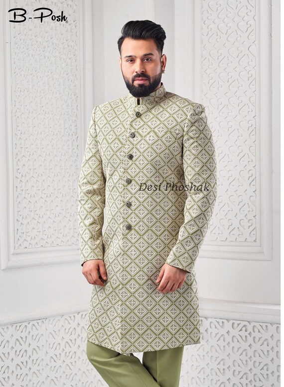 Designer Indowestern Jodhpuri Green Coat Kurta Pajama Coat