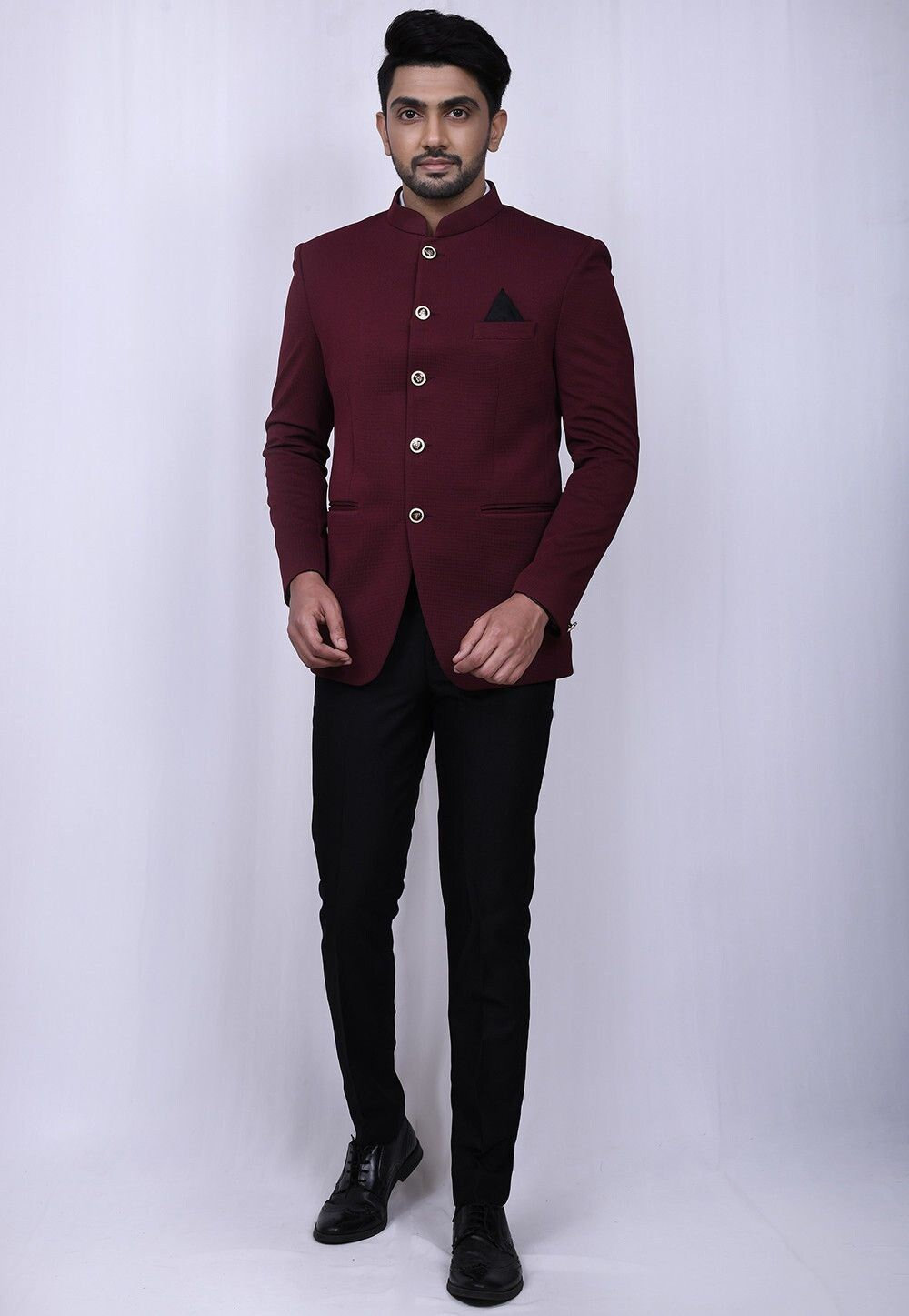 Maroon Velvet Buttons Jodhpuri Suit -