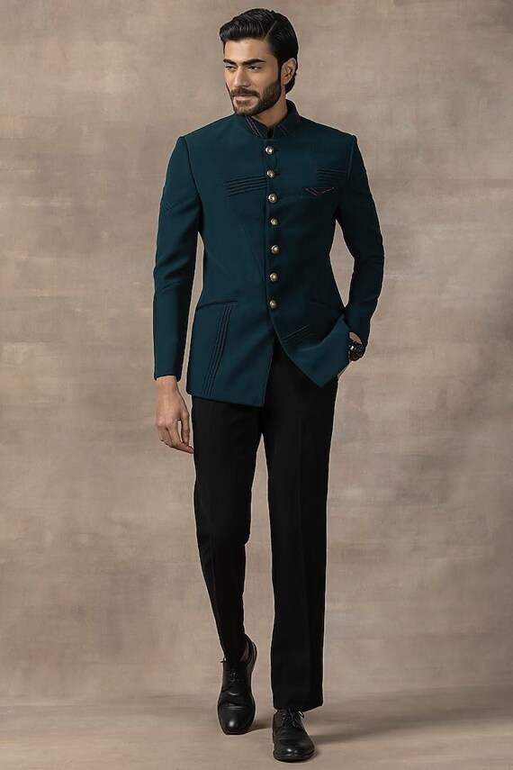 Blue jodhpuri hotsell coat