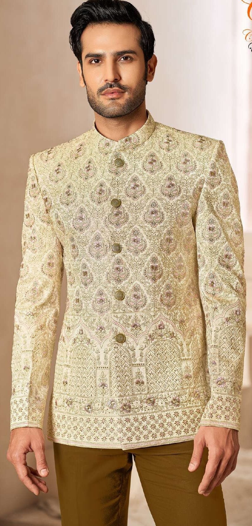 Royal Indian Wedding Copper Beige Traditional Indian Jodhpuri Suit She –  Saris and Things