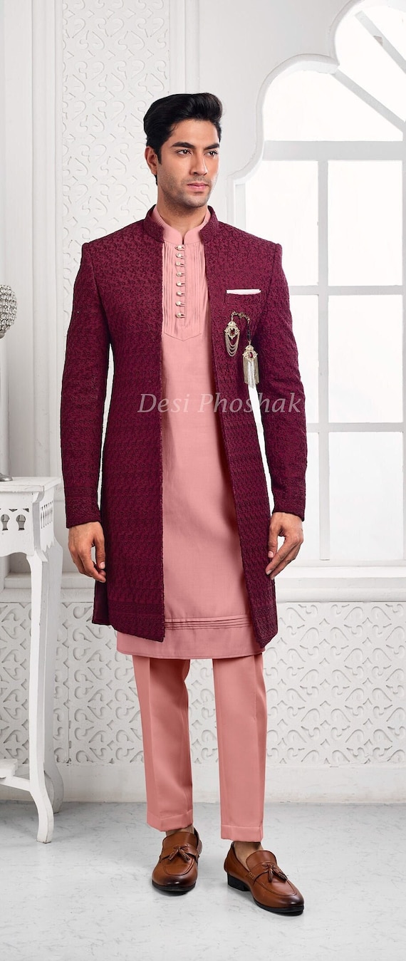 Maroon Jacquard Jodhpuri Suit – Mindhal
