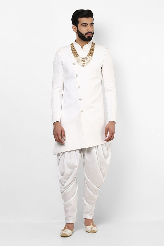 Indian Sherwani for Men Wedding White Bandhgala Dress Jodhpuri
