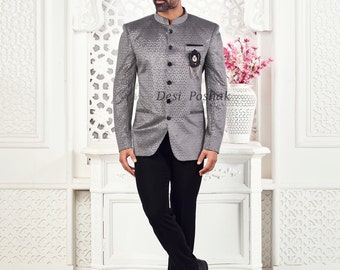 Jodhpuri suit for men Jodhpuri sherwani Waist Coat Gray Silver self Design Beautiful Jodhpuri Jacket Jodhpuri Suit for kid | Jodhpuri Coat
