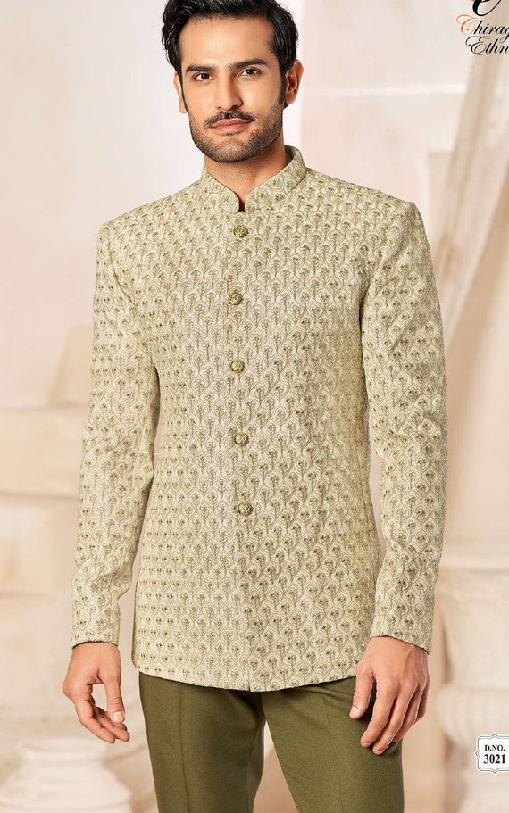 Mens Champagne Color 2 Pc Jodhpuri Suit Bandhgala | InMonarch