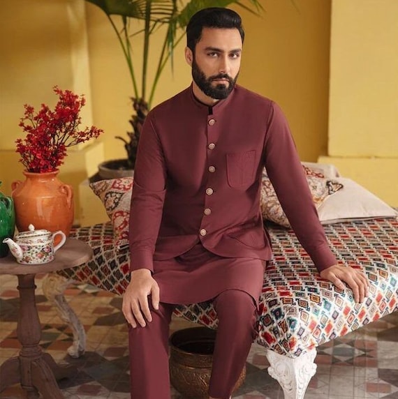 Nehru jacket for maroon clearance kurta