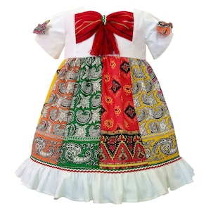Vestido Bebé Niña Moño Mariachi con Paliacate Mexicano  Hecho a Mano, Forrado de Algodón