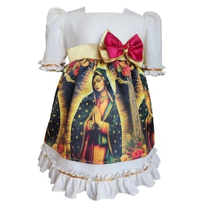 Vestido Bebe Niña Infantil Virgen de Guadalupe Dorado Rojo Algodón Handmade