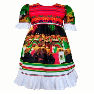 Mexican Fiesta Toddler Dress Short Sleeves Embroidered Traditional Style Cotton