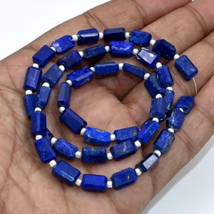 Halsband med lapis lazulipärlor, 5,5 x 8 MM naturlig blå ädelsten, fasetterad nugget, handgjorda smycken