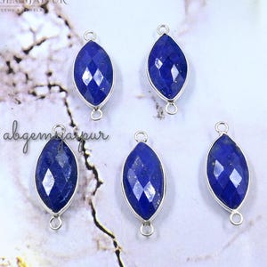 Natural Lapis Lazuli Briolette Connectors: 9x17mm Marquise Faceted Gemstone Double Loops Jewelry Making Findings