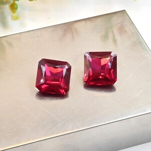 Radiant Cut Lab Ruby Gemstone: Bright Red Faceted Imitation, Square For Jewelry (10-12mm)