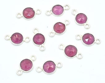 Garnet Rose Cut Sterling Silver Connector, 6mm Gemstone Bezel Link