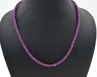 Handgemaakte robijnrode facetgeslepen touwketting, natuurlijke roze robijnrode kralenketting, elegante sieraden voor vrouwen, lenteringsluiting, cadeau voor haar