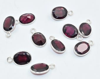Garnet Oval Bezel Connectors 6x8mm, 925 Sterling Silver Gemstone, Handmade Jewelry Supplies, 10pc.
