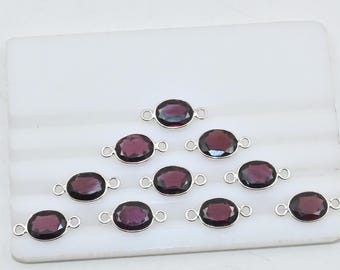 Garnet Briolette Connectors 6x8mm Oval, 925 Silver Bezel, Natural Garnet Pendants Jewelry Making Handcrafted.