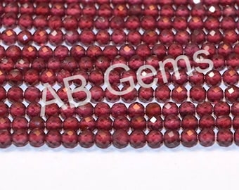 Faceted Red Garnet Beads - 3mm Round, 13" Strand