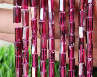 5 Strands Natural Garnet Carved Tube Shape Gemstone Beads 13.5 Inch Strand 3.50X6mm to 3.50X6.50mm