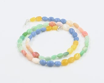 Multi Opal Oval Beads Necklace: Natural Gemstone Beaded Necklaces, Sterling Silver Gemstone Jewelry