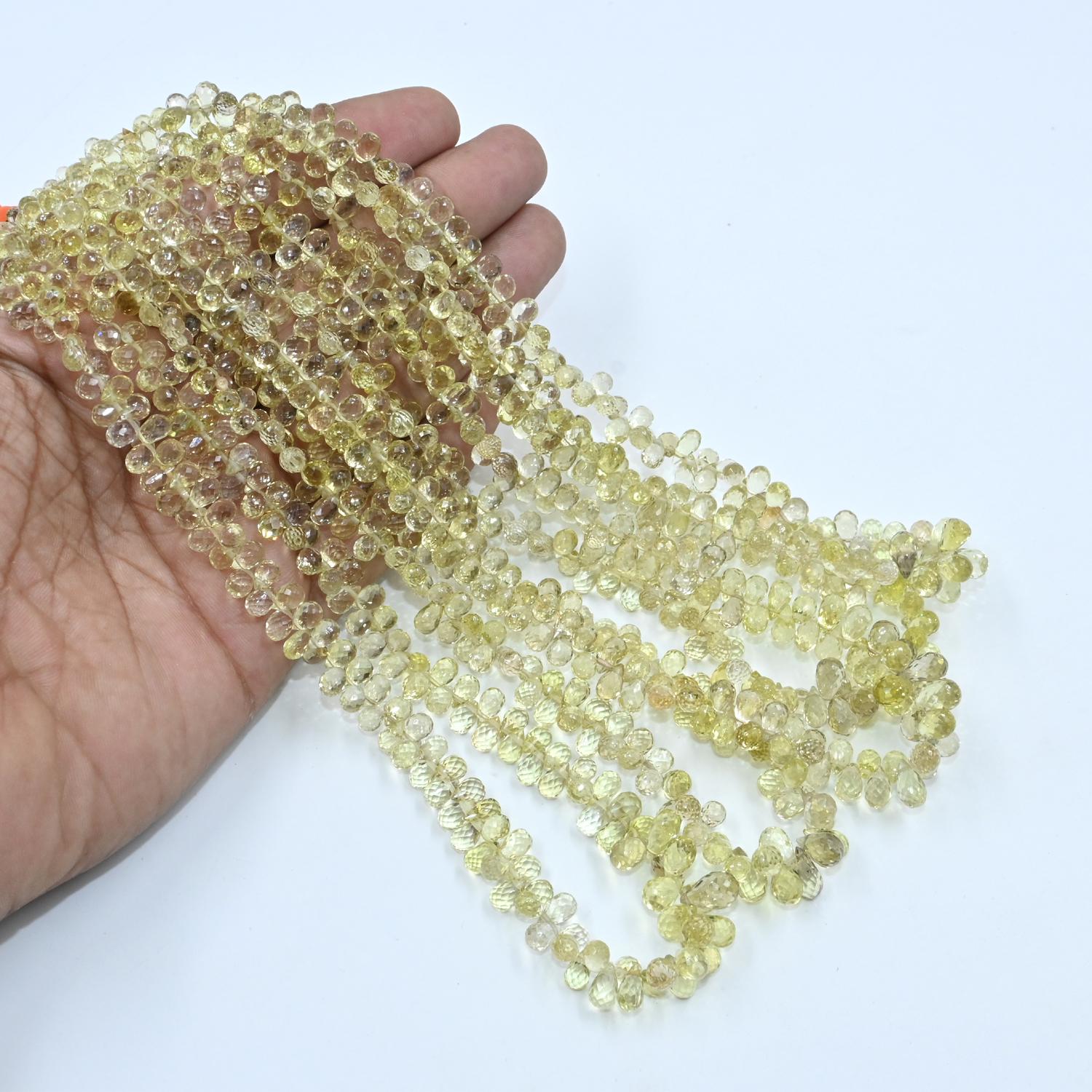 レモンクォーツドロップビーズ 16インチ、ファセット天然宝石ビーズ