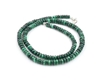 Malachite Rondelle Beads Necklace: Genuine Natural Malachite Gemstone Bead, 4-5.5mm Beaded Jewelry