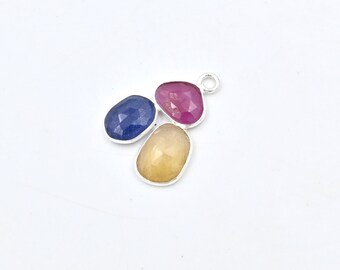 Handmade Sterling Silver Multi Sapphire Rose Cut Pendant Necklace