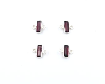 Natural Garnet Rectangle Loose Cut Connectors, 925 Sterling Silver Gemstone Connectors, Garnet Faceted Cut Stones for DIY Jewelry Making