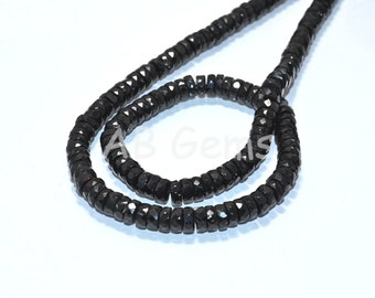 Black Spinel Heishi Beads, Black Spinel Gemstone Faceted Round Shape Beads, Black Spinel Amazing Tyre Shape Beads 5.5-6 MM 8"