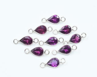 Rhodolite Garnet Pear Connector – 925 Sterling Silver Bezel Link, DIY Jewelry