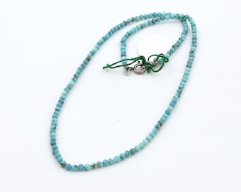 Turquoise Faceted Beads Necklace, 3mm Tiny Turquoise Choker, Arizona Gemstone Bead Jewelry, Beaded Necklaces