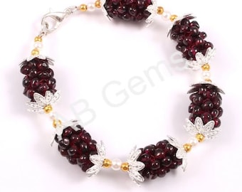 925 sterling Garnet Beads Bracelet: Red Garnet Gemstone Bead Jewelry, January Birthstone