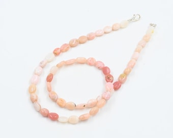 Halsband med rosa opalpärlor, 7x8-7 x 9 mm ovala pärlhalsband, smycken med naturliga ädelstenar och helande kristaller, peruansk opalpärla