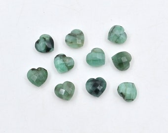 Emerald Carved Heart Shape Briolette, Natural Gemstone Faceted Loose Stone 9.5x10mm, Emerald Hand Crafted Briolette For Making Jewelry 10 Pc