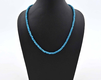 Blue Turquoise Beaded Necklace, Natural Gemstone Choker, Tiny Turquoise Rondelle Necklace, Handmade Jewelry, Dainty Layering Necklace