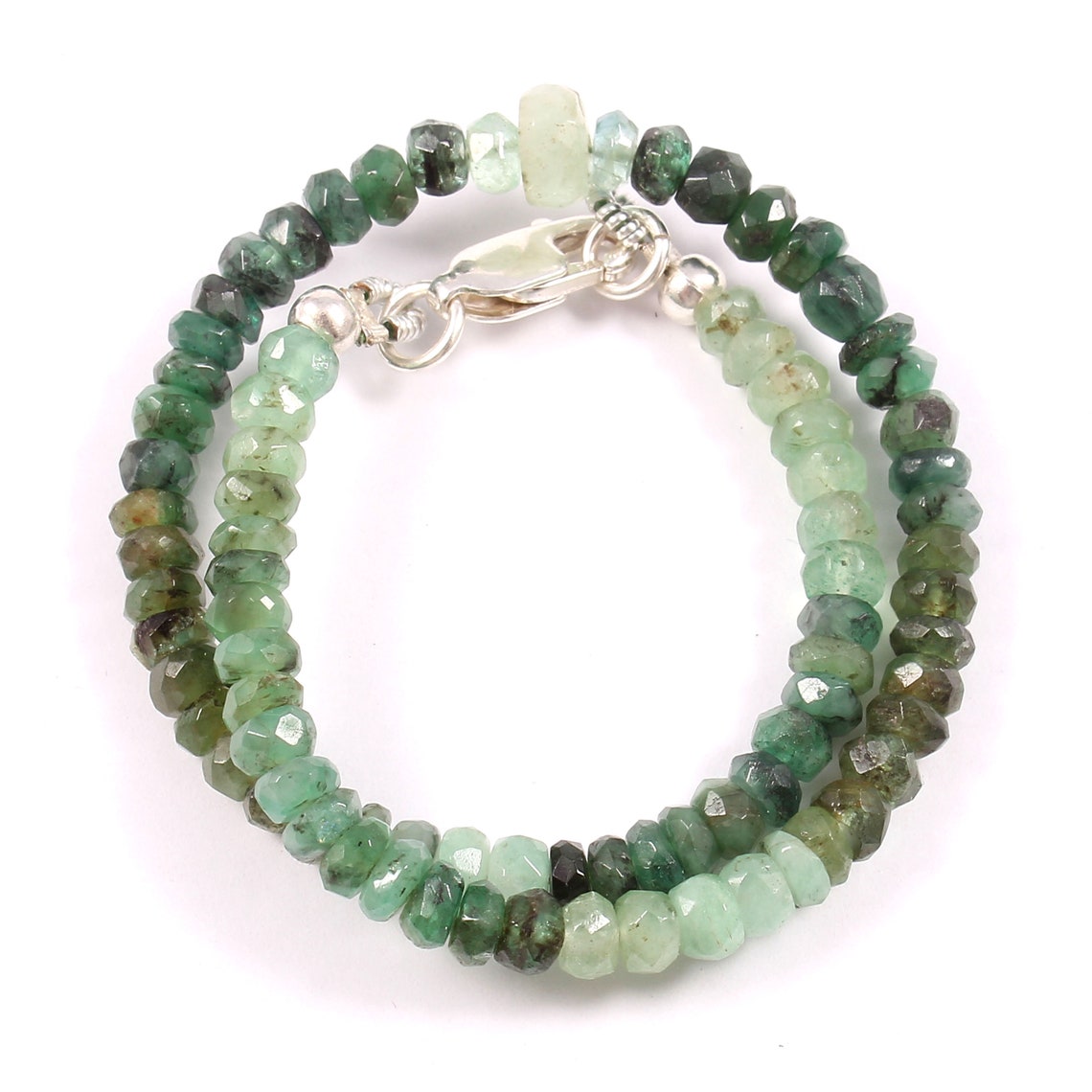 925 Silver Natural Emerald Beads Bracelet AAA Grade Emerald Etsy