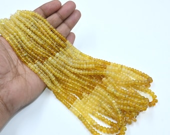 Yellow Opal Rondelle Beads 5-6mm, 16" Gemstone Smooth Beads, Natural Loose Beads for Jewelry Making, Boho Craft Supplies, Handcrafted Round