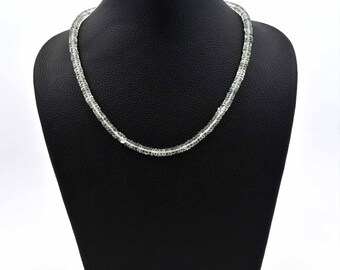 Green Amethyst Heishi Beads Necklace, Amethyst Rondelle Beaded Choker Necklace, Natural Gemstone Necklaces, Handmade Necklace Gift for Her
